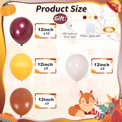 Image of Burnt Orange Brown Balloons, 12 Inch 35PCS Fall Balloons with Orange Brown Yellow Burgundy Maroon Latex Balloon for First Fall Baby Shower Thanksgiving Autumn Harvest Market Birthday Party Decorations