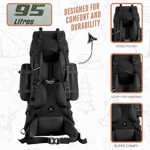 Image of Hyper Adam 95 Ltr Rucksack With Detachable Hiking Backpack & Rain Cover for Trekking & Travelling | Mountain Bags For Men & Women| Backpack Military Grade Made With 3 Year Warranty