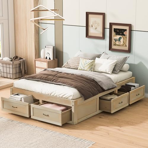 LUMISOL Full Size Wood Platform Bed Frame, Farmhouse Bed Frame