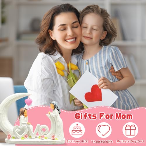 Figura decorativa madre e hija en resina con corazón rosa miniatura 6