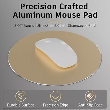ProElife Aluminum Metal Mouse Pad Mice Mat 8.66 in (Round, Champagne Gold)