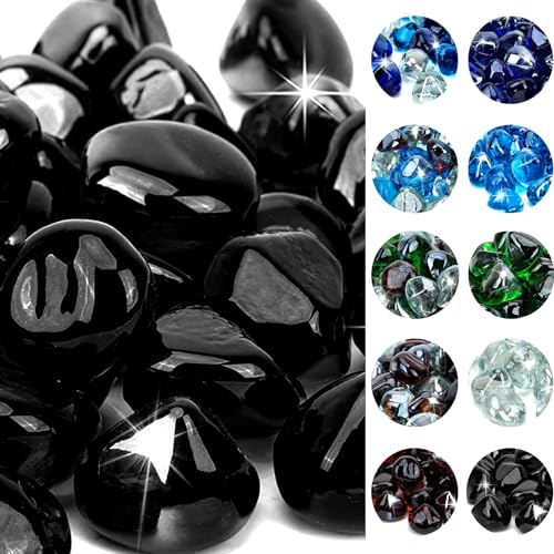 Onlyfire 10 lbs Fire Glass Diamonds 1 Inch, Reflective Fire Pit Glass Rocks for Propane & Natural Gas Fireplace, High Luster Multi-Faceted Stones, Onyx Black (Multicolor & Blends Available)