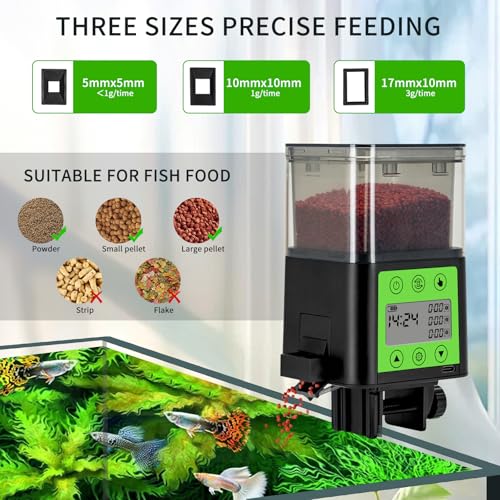 Podazz Automatic Fish Feeder for Aquarium with Timer, LCD Display 320ML Large Capacity Adjustable Fish Dispenser, Operated Feeders for Goldfish, Turtle for Vacation, Weekend or Daily Use(Green) - Thumbnail 3