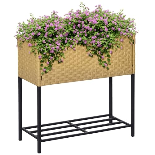 Outsunny Poly Rattan Hochbeet Blumenkasten mit Füßen Rattan...