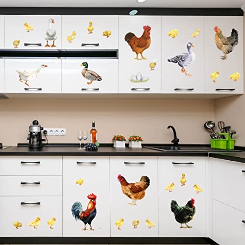 PLIGREAT Farm Poultry Rooster Chickens Duck Wall Stickers, Peel and Stick Wall Decals