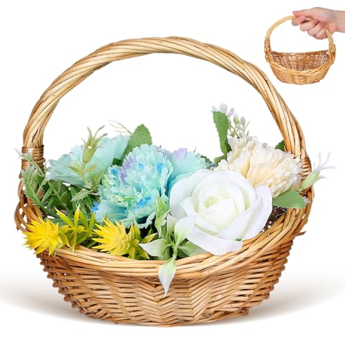 POPETPOP Cesta de picnic de mimbre con asa, cesta de regalo vacía para llenar cesta de picnic, cesta de sauce, cesta de caramelos, cesta de boda, cesta de cosecha para jardín