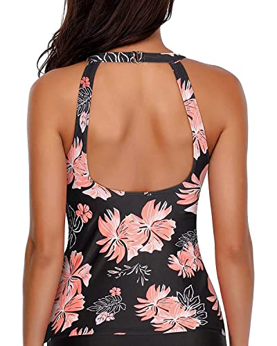 Image of Holipick Tankini Tops for Women High Neck Swim Top Only | Tummy Control, Support Removable Pads, Full Coverage, Open Back, Neck Hook, Soft Stretch Fabric, Beach and Resort
