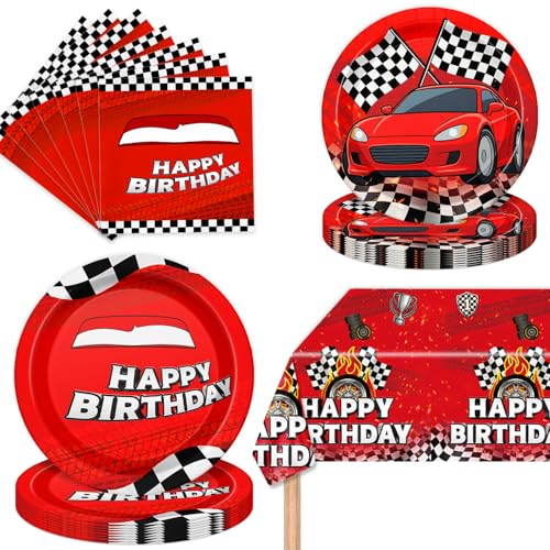 41Pcs Cars Birthday Party Plates and Napkins for 20 Guests Tableware Supplies Tablecloth for Kids Boys Girls Birthday Party Decorations