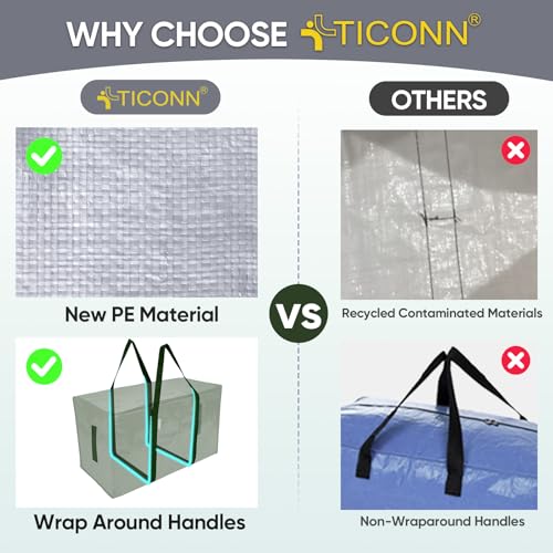 Image of TICONN 2 Pack Extra Large Moving Bags Heavy Duty with Zippers & Carrying Handles, Durable Storage Bags Moving Boxes for Closet Organizers and Storage (2 Pack, Olive)