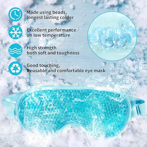 Image of JUDEE Reusable Gel Beads Eye Mask for Sleeping - Hot & Cold Therapy Eye Pillow for Relaxation and Comfort - Soft, Adjustable Sleep Mask (Blue)