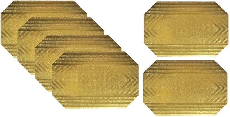 Juego de 6 manteles individuales metálicos, vinilo de lujo, dorado (octagonal)