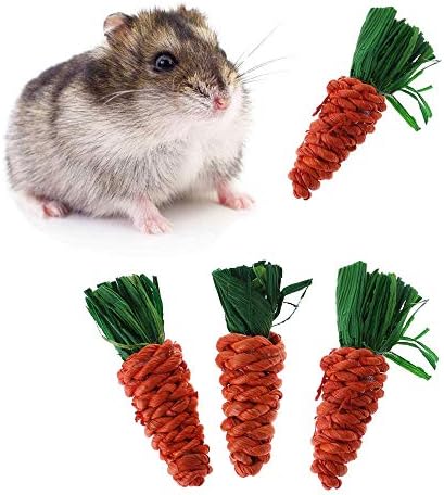 Szecl 3Pcs Carrot Rattan Hamster Chews for Teeth Grinding, Pet Mineral Chew Stone, Animals Bite Gnawing Treats for Rabbits Guinea Pigs Play Entertainment, Pet Cage Accessories Tooth Cleaning Tool