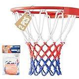 KadoKado 2 Stück Basketballnetz Ersatz - Profi Basketball Netze für Standardkorb, Wetterfest & Reißfest, Anti-Whip & Sicherer Halt, Für Outdoor Training (12 Ösen, Weiß-Rot-Blau)