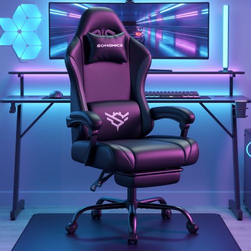 SONGMICS Sedia da Gaming, Sedia Ergonomica da Ufficio, Reclinabile a 135°, con Poggiapiedi e Supporto Lombare, 70 x 70 x (120-130) cm, Nero Inchiostro e Grigio Tortora, OBG091BH01