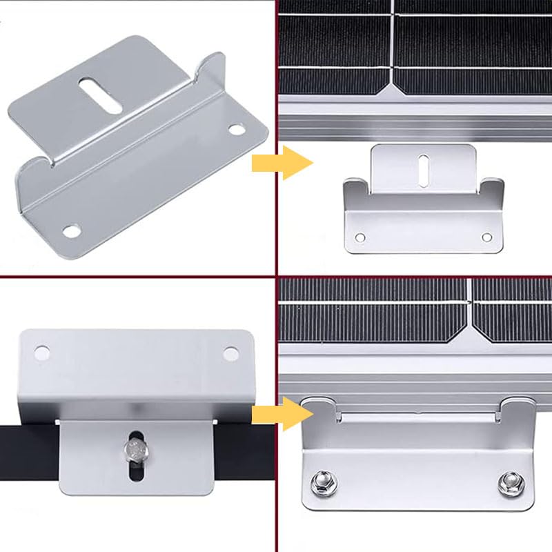 Lot de 8 supports de panneau solaire Z avec écrous/vis, support de montage pour panneau solaire, camping-car, caravane, bateau, pour montage sur toit, panneau solaire, argenté
