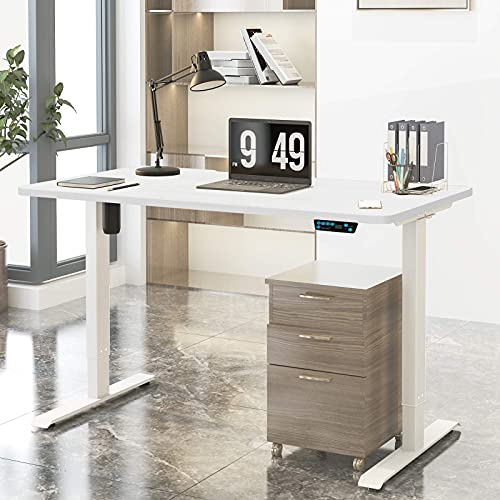 Electric Adjustable Standing Desk Frame - Stand up Desk Frame with Height Width Adjustable Electric Sit Stand Desk Base Single Motor Memory Preset Controller Home Office White (Frame Only)