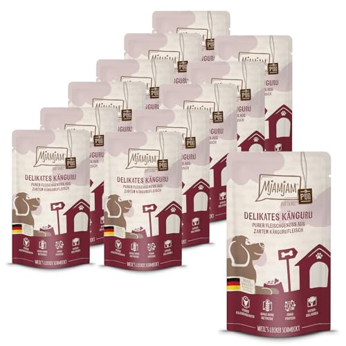 MjAMjAM - Premium Nassfutter für Hunde - Quetschie - Purer Fleischgenuss - delikates Känguru pur, 12er Pack (12 x 125g), getreidefrei mit extra viel Fleisch