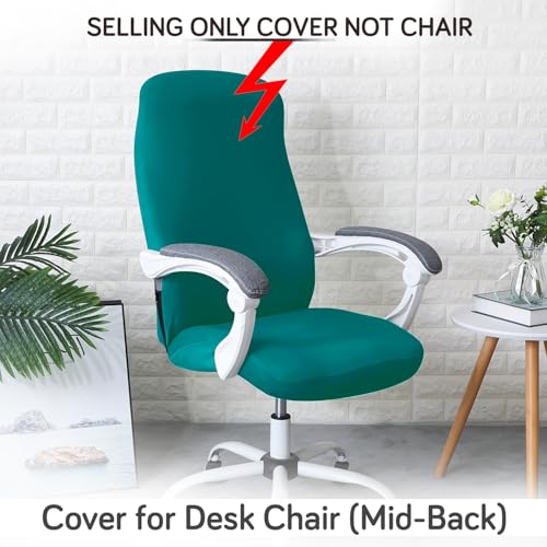 Image of HOKIPO 'SereneSolids' 140 GSM Office Chair Cover for Desk Chair (Mid-Back) - Stretchable Fabric, Washable, Durable & Anti-Slip - Fits Mid-Back Office Chairs, Teal (AR-5221-TEAL-M)