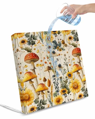 2 Pack Yellow Mushroom Waterproof Cushion Covers with Ties Outdoor Patio Chair Seat Cushion Slip Covers Replacement(Only Cover) Retro Botanical Sunflower Florasl Leaf Herb 22''x20''x4''