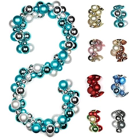 6 FEET Christmas Ball Garland Ornaments Shatterproof Xmas Hanging Balls Decorations for Home Indoor Outdoor Mantel Holiday Party Wedding Tree - Lake Blue and Silver Cover