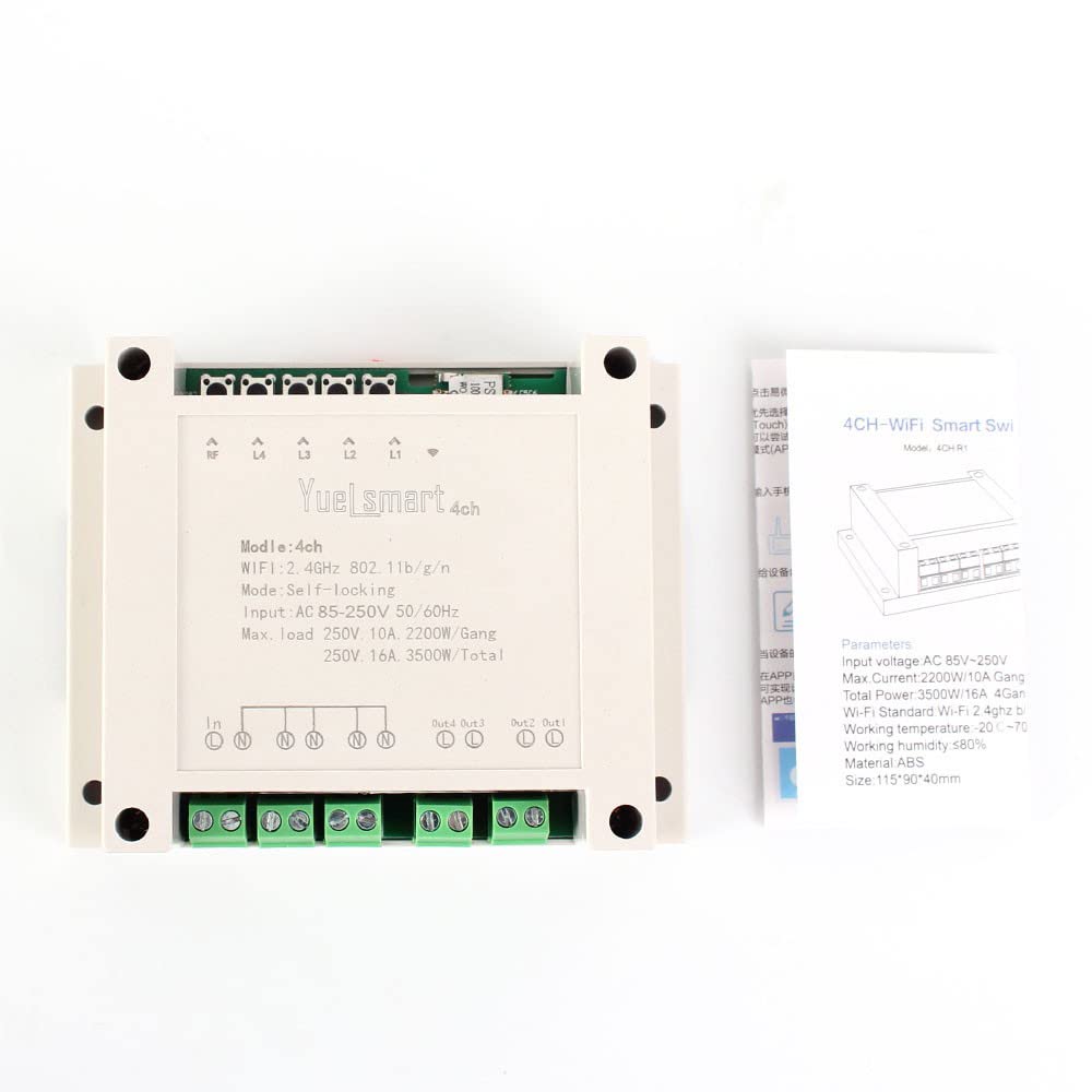 AC 85V-250V con Telecomando 4 canali 2.4G IoT 10A Wireless WiFi Interruttore di Controllo Intelligente Modulo relè autobloccante (Color : Switch Controller)