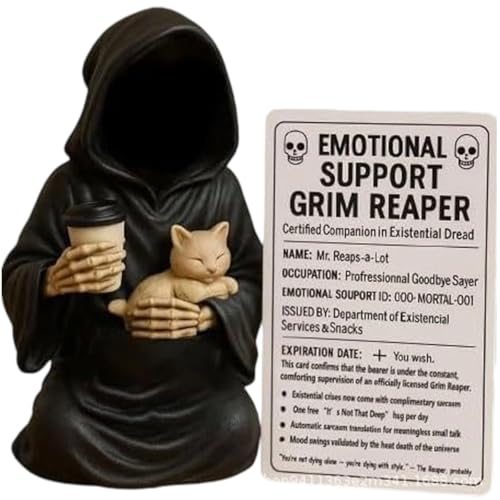 Gorbgle Halloween Decor Gothic Decor Mysterious Resin Statue with Cat Black Robe Spooky Figurines Goth Sculptures Table Centerpiece for Home Office Desk Mantel Bookshelf Indoor Decorations