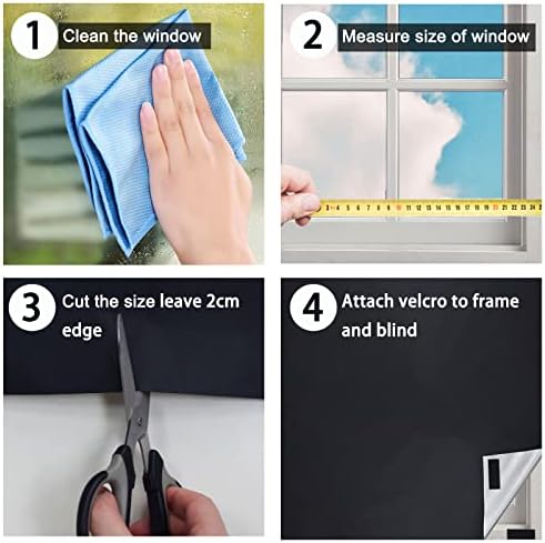Pulchra Temporary Blackout Blinds No Drilling 145*300CM Cut to Fit Window with Velcro Stick onPortable Blackout Blind for Bedroom Loft Nursery Travel