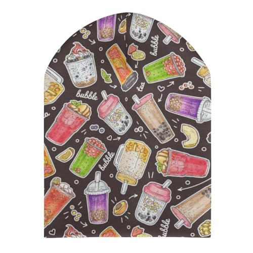 Cute Cartoon Bubble Tea Pattern Kids Beanie Hat for for Girls Boys Children Cap Winter Knitted Chemo Cancer Headwear Accessories Gifts Decoration Black3