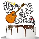 Guitar Happy Birthday Cake Topper Guitar Birthday Party Decoration Musci Note Rock Guitar Theme Cake Topper Decoration for Music Guitar Themed Birthday Baby Shower Supplies