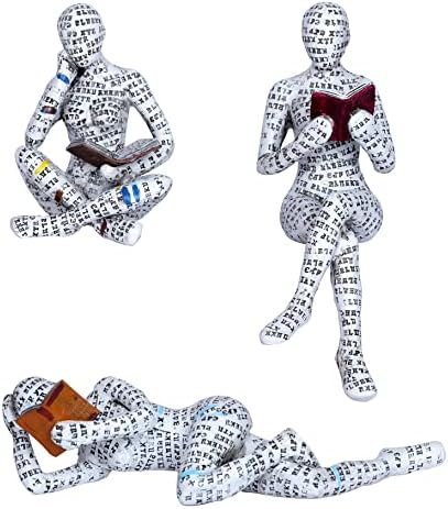 3 Pcs Pulp Reading Women Figurine Decor Thinker Statue Modern Abstract Art Sculpture Resin Collectible Reading Figurines for Living Room Desk Table Bookshelf Shelf Office Desktop Home Decoration