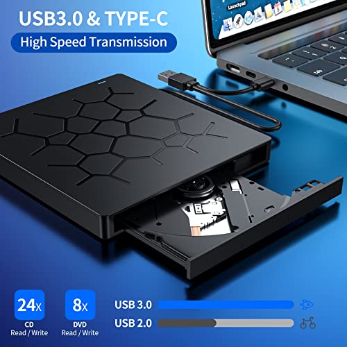 External Cd/Dvd Drive For Laptop, 7 In 1 Usb 3.0 Ultra-Slim Portable Dvd Player, Cd Rom Burner Writer External Disk Drive Optical Compatible With Laptop Desktop Pc Macbook Windows Mac Linux Os #TOP3
