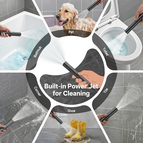 Image of Veken All Metal 10 inch Black Shower Head with Handheld, Luxurious Square Double Rain Shower Heads with Power Wash Hand Held,Dual High Pressure Detachable Rainfall Showerhead with Arm,Bathroom,Matte Black