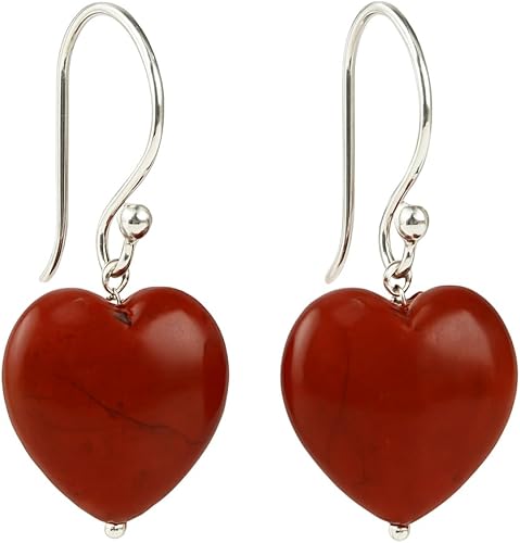 Gempires Natural Red Jasper Heart Crystal Earrings Gemstone Handmade Jewelry For Women Gift for Her Hook Earrings(Red Jasper)