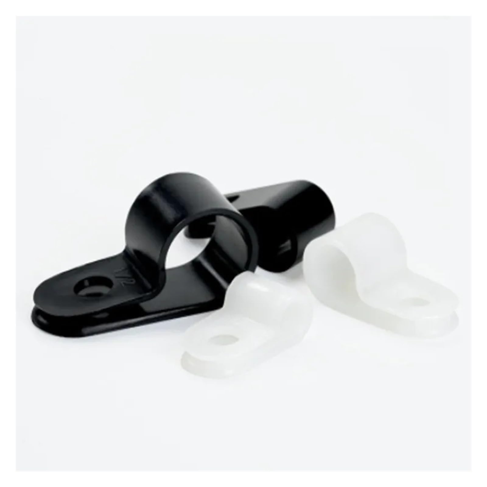 50 clips de plástico P negros para manguera, cable tipo R, abrazadera de cable de nailon, accesorios eléctricos (blanco, 6,4 mm)