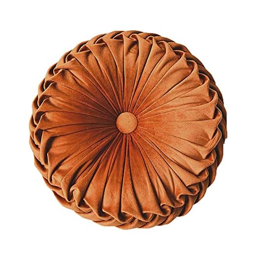 Teieas Round Throw Pillow Velvet Home Decoration Pleated Round Pillow Cushion for Couch Chair Bed Car Orange