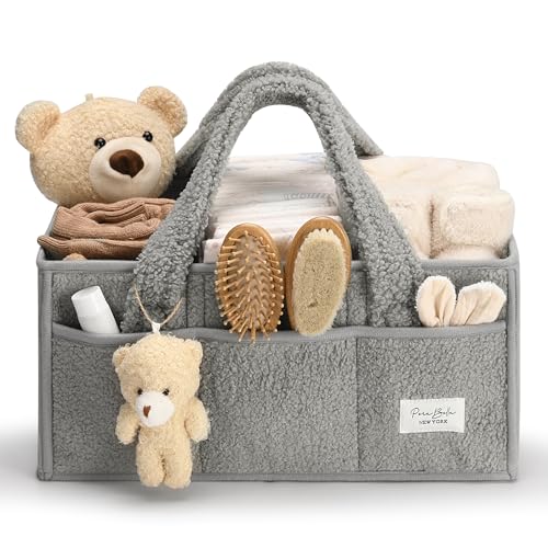 Image of PeraBella Baby Diaper Caddy Organizer with Handle, Boy & Girl Shower Gift Basket, Portable Diaper Storage Basket Bin for Wipes, Newborn Baby Essentials Registry Search Must Haves, Car Caddy Organizer