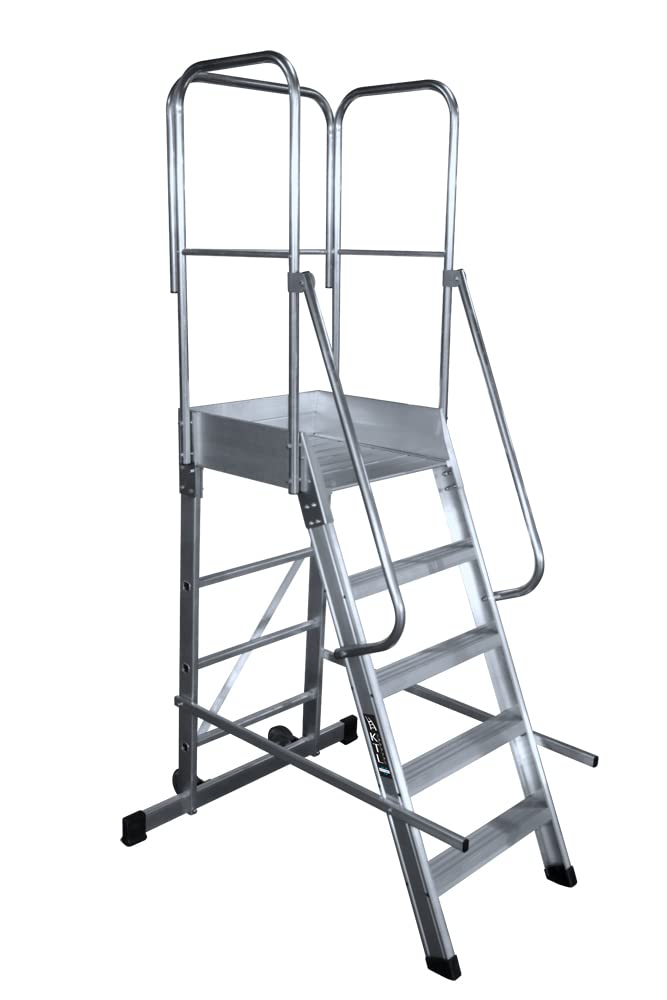 Escalera Profesional de Aluminio un Acceso con Plataforma de Trabajo 5 peldaños 60x60 Serie Store 68º almacén