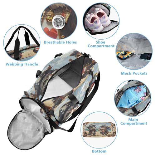 YETTASBIN Sport Travel Duffel Bag for Girls Boys, Funny Cat Large Waterproof Weekender Overnight Bag, Detachable Shoulder Strap Gym Bag with Shoe Compartment & Wet Pocket4