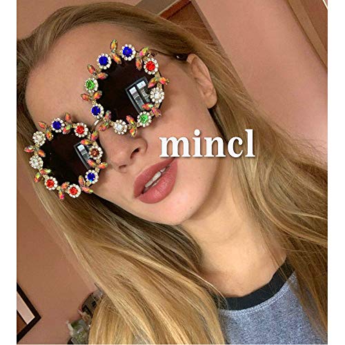 mincl/ 2019 Diamond Color Sunglasses for Lady Exaggerated Personality Female Sun Glasses Female Shades UV4002