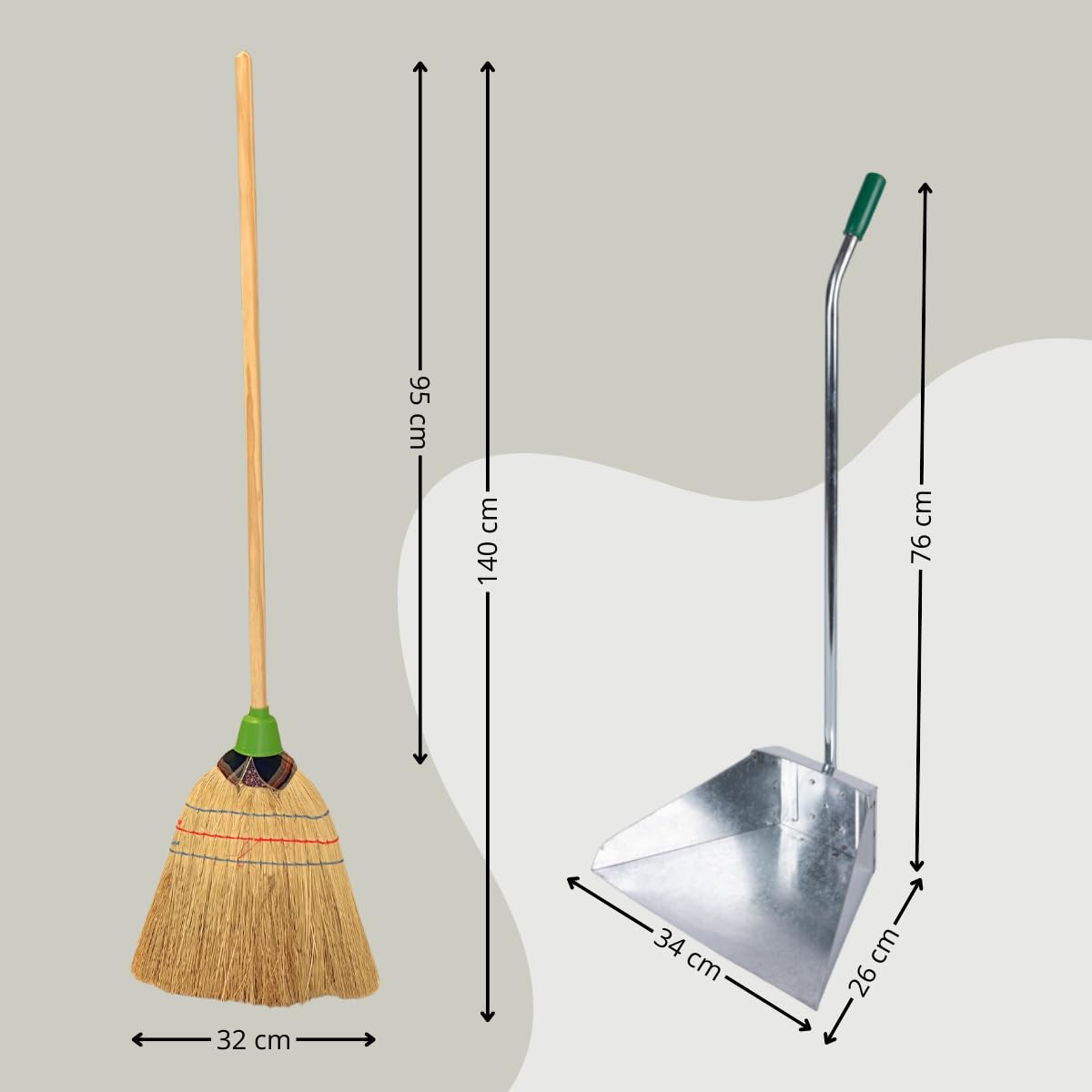Tomaino - Set Pulizia Scopa Saggina con Paletta in Ferro zincato, Pulizia per Cortile Esterno, Giardino, Garage, Portico (Scopa con paletta)