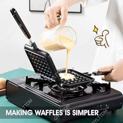 QYLTTDM Waffeleisen Mit Herdplatte, Waffelpfanne Mit Gasherdplatte, Waffeleisen Mit Antihaftbeschichtung, Tragbare Waffel-Backform, Backgeschirr, Mit Langem Griff, Waffelpfanne Aus Gussaluminium – Bild 8