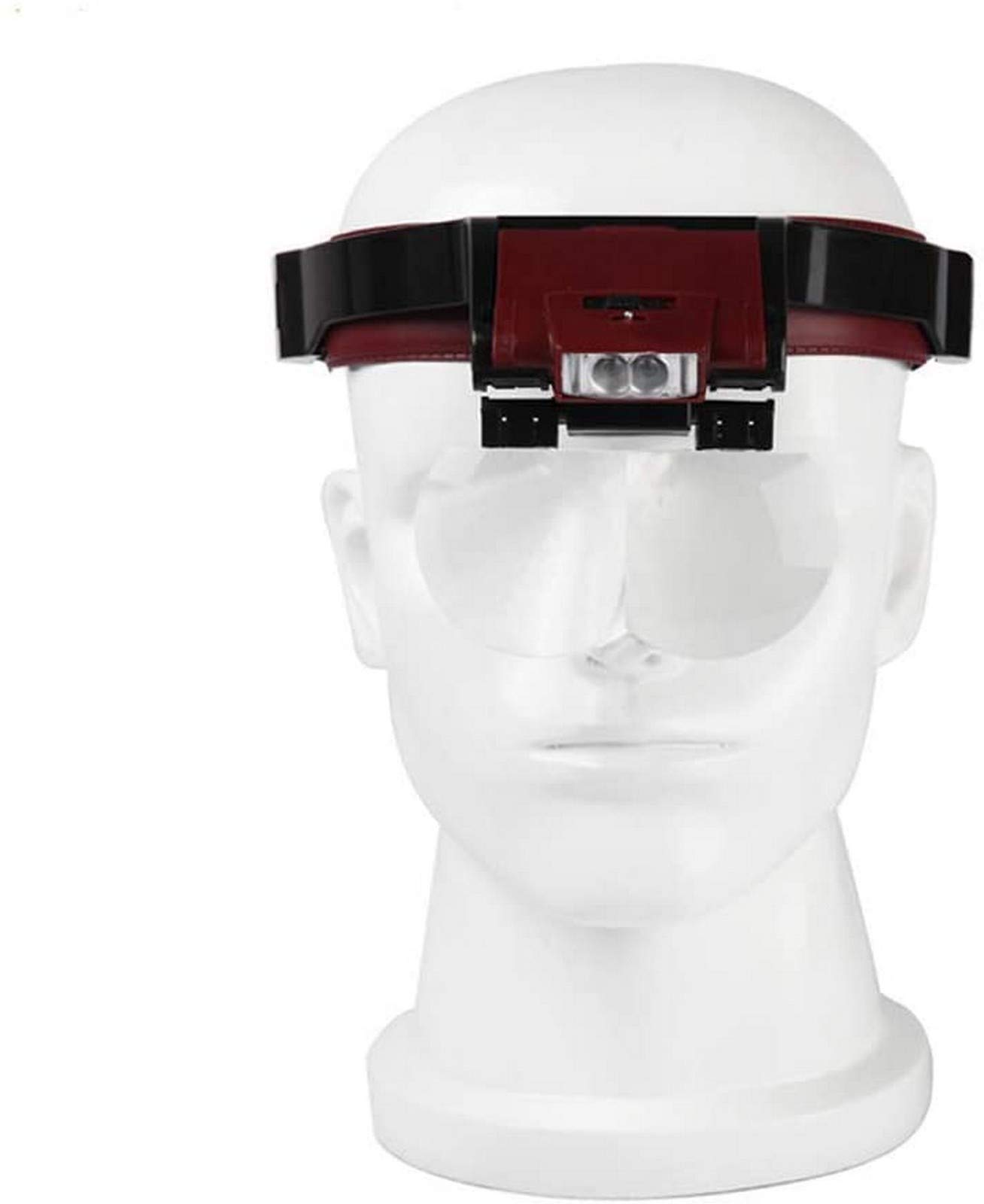 asdchZen Headband Magnifier With 2Led Light,Adjustable Head Circumference,Head-Mounted Handsfree Reading Magnifying Glasses,Jeweler,Watch Loupe 4 Replaceable Lenses Magn