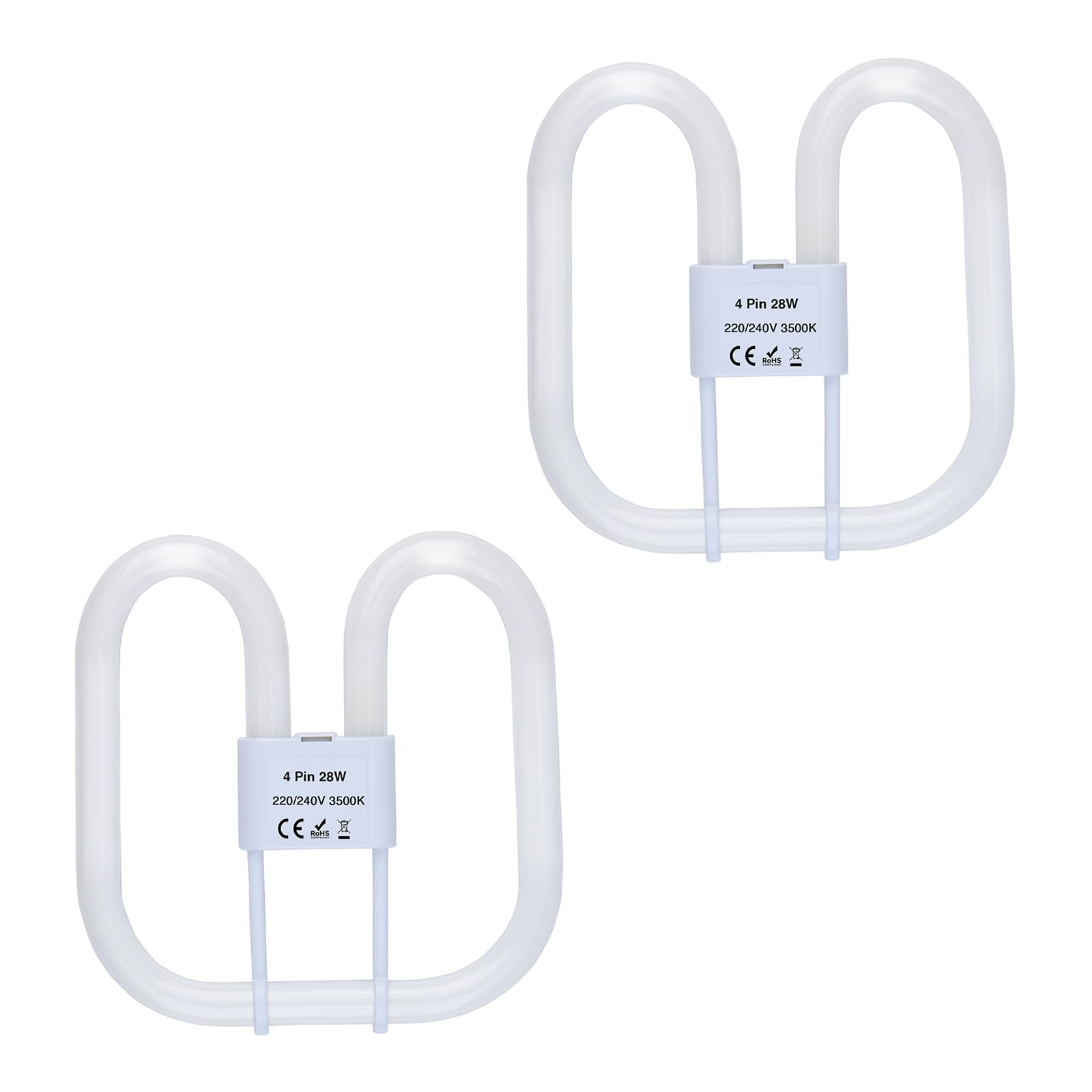 B4U 2 Pack GR10q 4 Pin 28W Bathroom Light Bulbs, 4 Pin Compact Fluorescent CFL Low Energy Light Bulbs 28W, 2D Flat Butterfly Bulb for Flush Ceiling Light, Warm White 3500K — image 1
