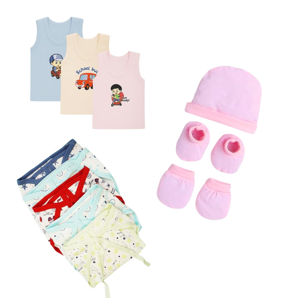Fash-N-Vibe Infant Care Set with Vests Nappies Napkins Cap Mittens Booties and Labeled Washcloths for Babies Essentials Bundle for Gifting Travel and Daily Needs_1-image-15