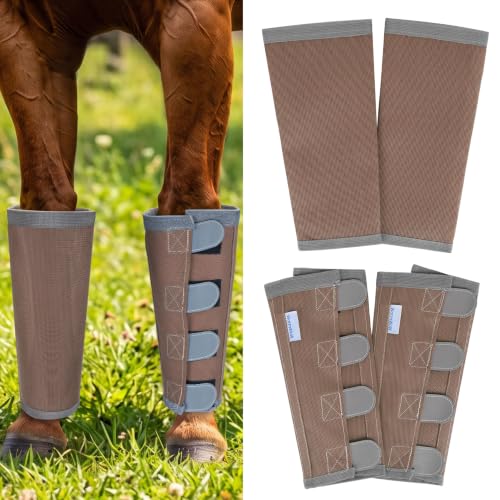Image of Fly Boots for Horses Set of 4 with Reflective Vercros, Loose Fitting Mesh Horse Fly Boots Leggings, Adjustable Equine Leg Wraps & Socks, Stay Up Not Sag, No Rub