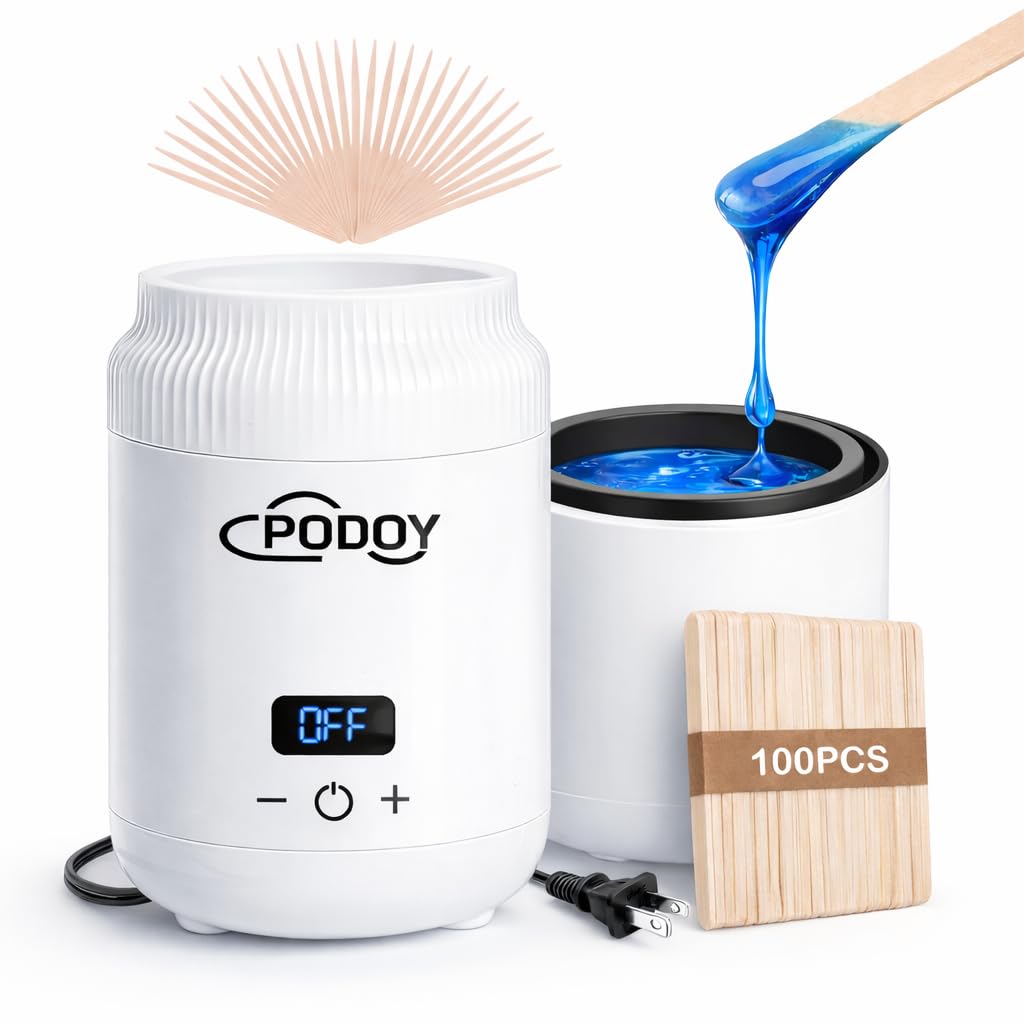 PODOY Mini Wax Warmer - Switchable Display, Portable for Hair Removal with 100 Wax Sticks, Non-Stick Waxing Kit for Women's Face and Body,
