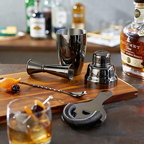 Viski Gunmetal Bartender Kit, Drink Mixers For Cocktails Gift Essentials: Weighted Cobbler Shaker, Hawthorne Strainer, Weighted Barspoon, And Japanese-Style Double Jigger, 4Pc Set, Black #TOP6