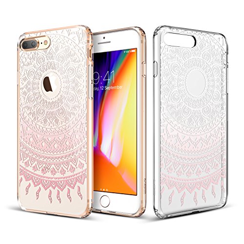 ESR iPhone 8 Plus Case, iPhone 7 Plus Case, Slim Fit Floral Totem Case [Anti Scratch PC Back with Soft Bumper][Supports Wireless Charging] Protective Case for iPhone 8 Plus(Pink Manjusaka)