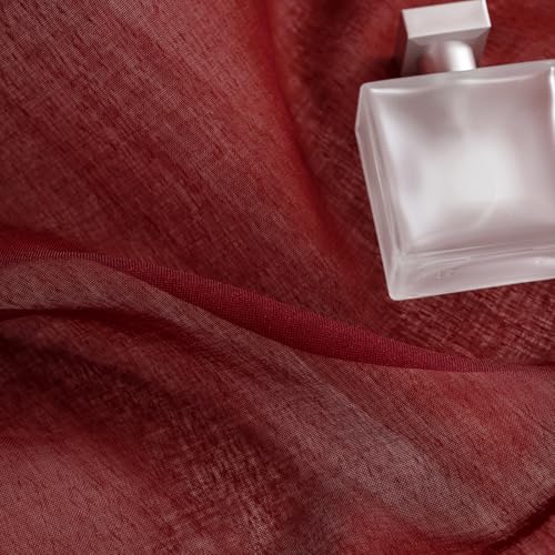 Image of Extra Wide Sheer Curtains Burgundy 84 Inches Long, Window Treatments Rod Pocket Drapes for Living Room, Bedroom, 108 in Width Semi Sheer Curtains for Yard, Villa, Parlor, 108 inchx 84 inch, 2 Panels