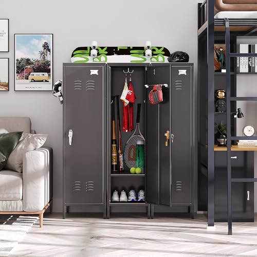 Image of Aobabo 54 inch H Lockable Metal Storage Lockers with, Steel Locker Cabinet with Metal Hooks and 1 Adjustable Shelf for Home, School,Office, Assembly Required, Black